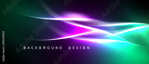 Abstract vibrant lines, gradients. Dark background contrasts bright neon colors. Modern design element for digital projects.