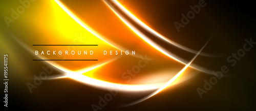 Abstract golden lines create dynamic energy. Dark background emphasizes bright curves, gradients, modern design elements.