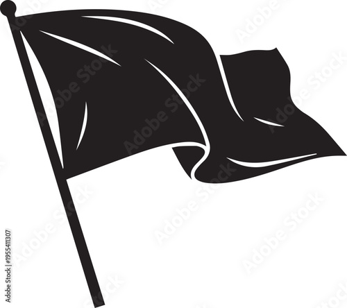 Waving blank flag on pole fabric design element vector silhouette illustration line art set