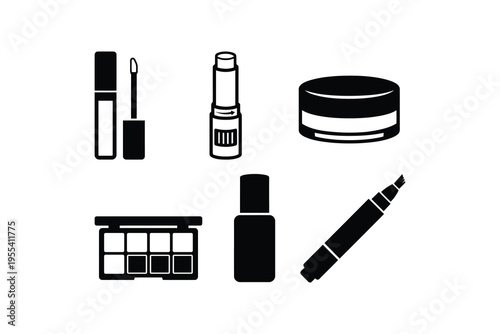 Makeup Cosmetics Beauty Products Icons - Beauty Essentials Flat Design Elements