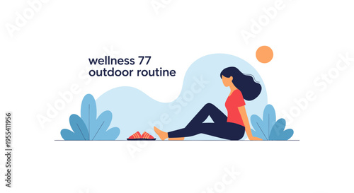 Woman relaxing outdoors, enjoying a peaceful moment in nature, outdoor routine, wellness concept