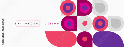 Abstract geometric shapes, pinks, purples dominate design. Minimalist style, clean lines create modern background. Text reads background design.