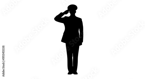 Silhouette of a person saluting against a plain white background.