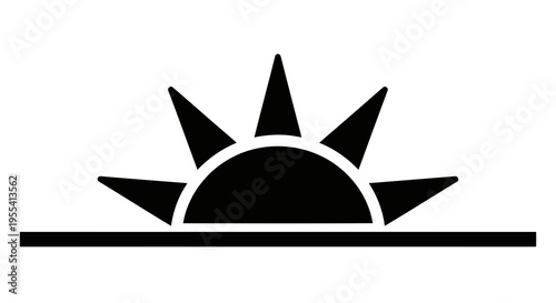 A simple graphic representation of a sunrise or sunset scene.