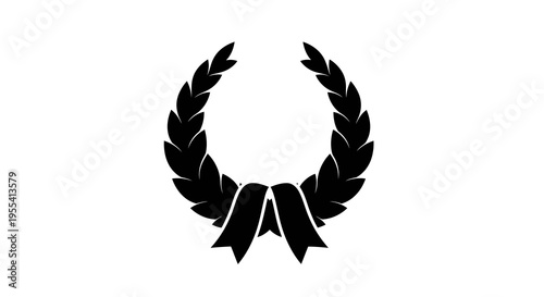 A black laurel wreath with a ribbon on a white background symbolizing achievement.