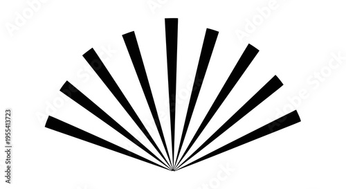 A simple black and white graphic design element resembling a fan shape.