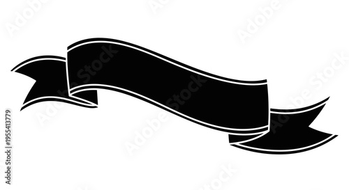 A black ribbon banner with a white outline on a white background.