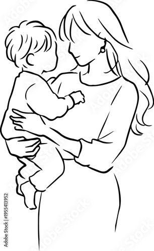 赤ちゃんを抱っこする若い母親のベクターイラスト　子育て支援