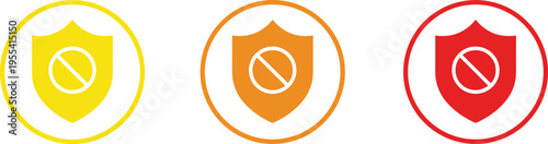 Shield Prohibition Security Icon Set with Blocked Access Symbols for Protection Restriction, Cyber Defense, Privacy Control, and Safety Warning Design Elements