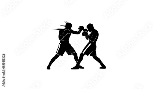 Boxers sparring silhouette vector logo combat athletes fighting isolated on white