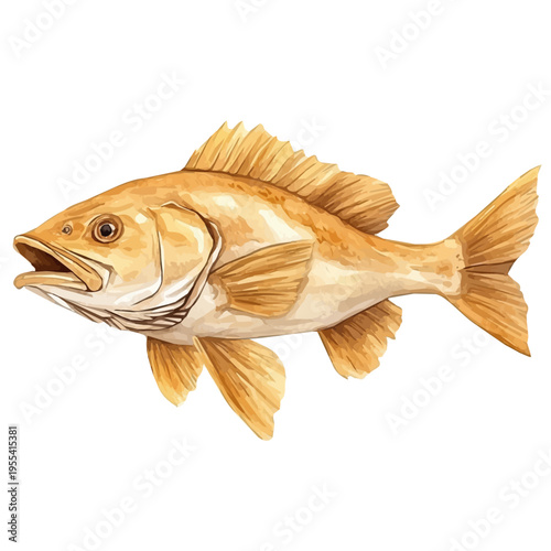 Cod, detailed watercolor painting, isolated on a white background.