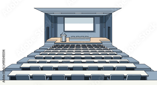 Empty Modern Auditorium Stage with Seats and Projector Screen