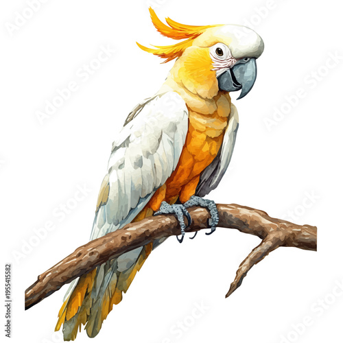 Cockatoo, vibrant watercolor vector, isolated on a white background, high quality and detailed design.