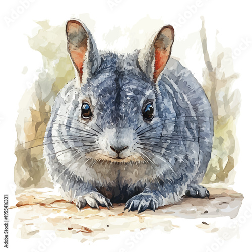 Chinchilla, soft and charming watercolor, isolated on a white background, delicate and elegant style.