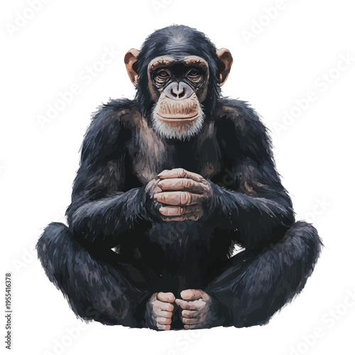Chimpanzee, high quality watercolor, isolated on a white background, vibrant details.