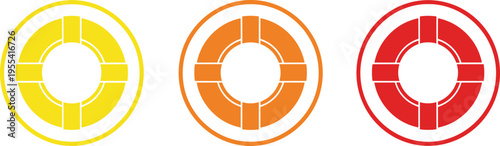 Lifebuoy Rescue Ring Icon Set with Safety Float Symbols for Emergency Support, Maritime Protection, Water Safety Equipment, and Survival Assistance Design Elements