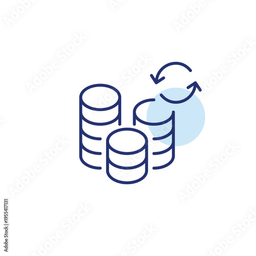 Stack of coins and renew arrows. Investment payouts and returns, account refreshed. Pixel perfect, editable stroke vector icon
