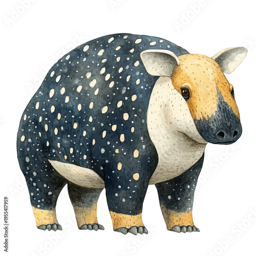 Brazilian Tapir, high quality watercolor, isolated on a white background, vibrant details.