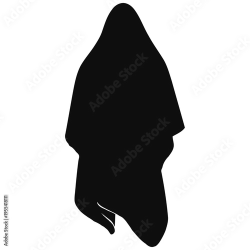 Natural enigmatic hooded silhouette in flowing robe. Mysterious shadow minimal art for intrigue themes.