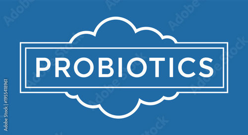 Probiotics Typography Label Icon with Decorative Cloud Frame for Health Supplement Branding, Nutrition Packaging, Wellness Products, and Medical Graphic Design