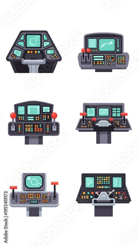 Collection of futuristic control panels and futuristic interfaces for science fiction applications