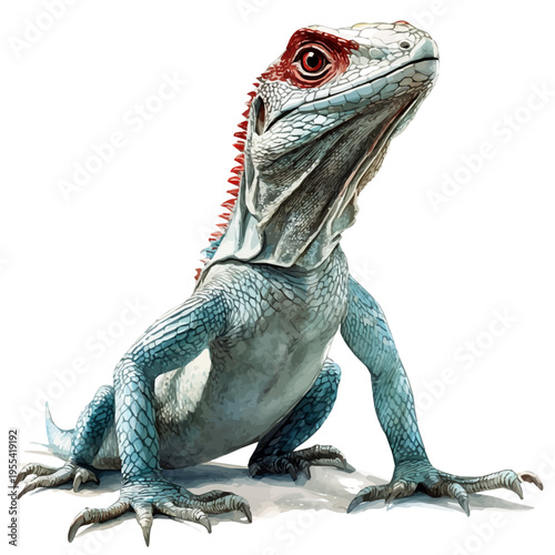 watercolor graphic of Basilisk Lizard illustration, isolated on a white background.