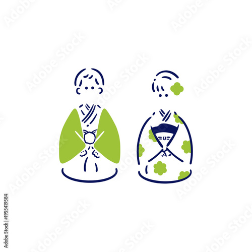 【カップル】着物を着た男女のイラスト素材