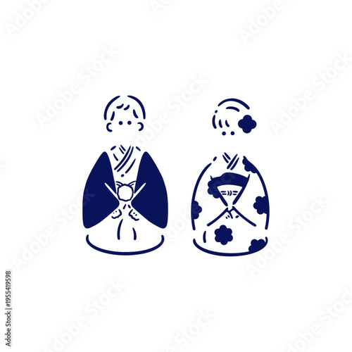 【カップル】着物を着た男女のイラスト素材