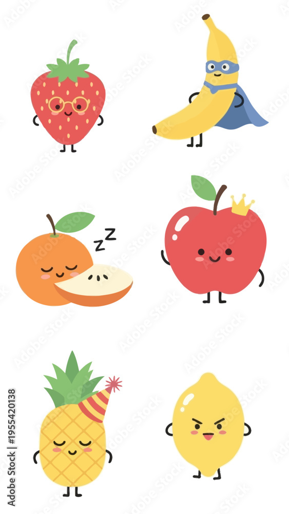 Fototapeta premium Cute and Whimsical Fruit Characters Enjoying Life with Personality and Fun
