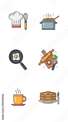 Culinary Icons representing cooking, baking, and delicious food preparation activities