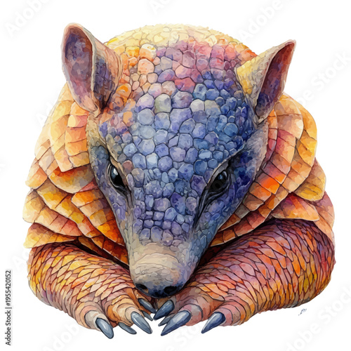 Armadillo, soft and charming watercolor, isolated on a white background, delicate and elegant style.