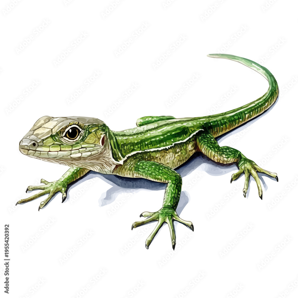 Fototapeta premium Anole Lizard, detailed watercolor painting, isolated on a white background.