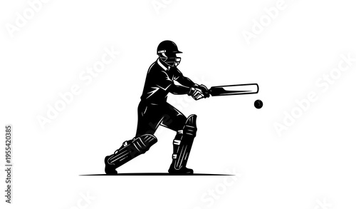 Cricket player silhouette vector logo batting sports icon isolated on white