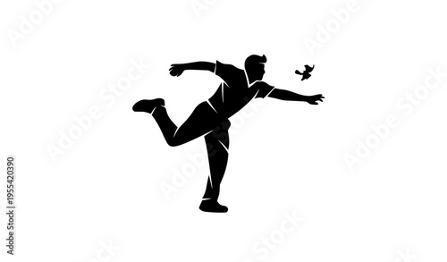 Cricket bowler silhouette vector logo sports action icon isolated on white