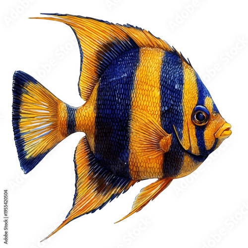 Angelfish, high quality watercolor, isolated on a white background, vibrant details.