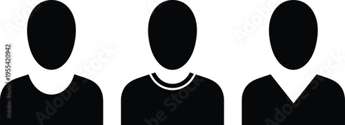 User Profile Silhouette Icon Set with Different Shirt Collar Styles for Avatar Interfaces, Account Management Systems, Social Media Platforms, and Minimal UI Design