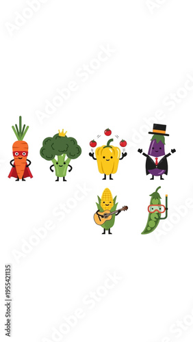 Playful Cartoon Vegetables Having Fun and Performing Diverse Activities