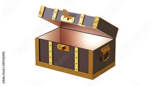  open wooden treasure chest box 3D rendering