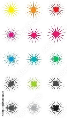 Vibrant Collection of Starburst and Sparkle Graphic Elements in Multiple Colors
