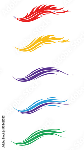 Vibrant Swirling Abstract Fire and Wave Designs in Multiple Colors for Graphic Elements