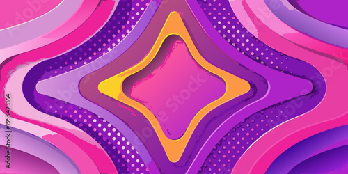 Abstract layered shapes in vibrant pink purple and yellow tones