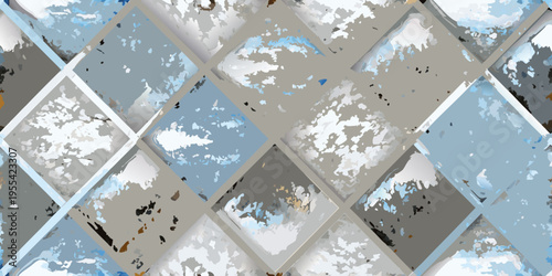Abstract geometric pattern with distressed textures and muted color palette