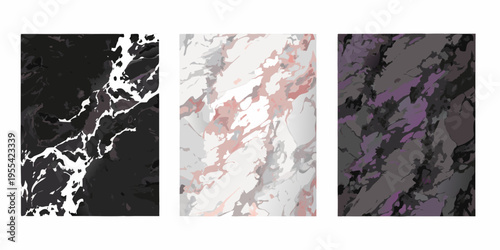 Three vertical panels displaying abstract marbled stone textures