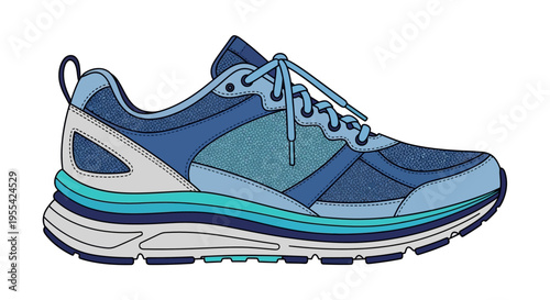Blue Running Shoe Illustration.