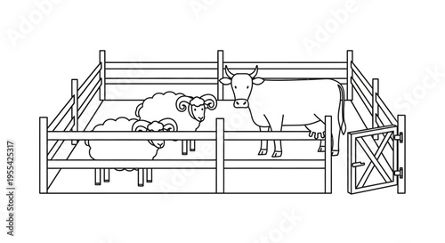 Sheep in Fenced Enclosure.