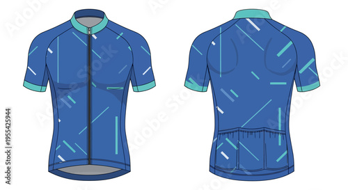 Blue Cycling Jersey Front Back.