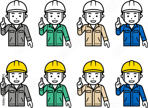ナンバーワンポースをするヘルメットと作業服を着用した男性のアイコン。その2