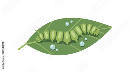 Caterpillar on Green Leaf.