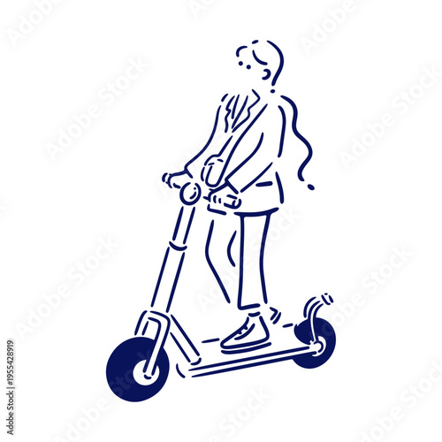 ヘルメットなしで電動スクーターに乗る女性のイラスト