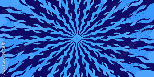 Abstract radial burst pattern in shades of vibrant blue and dark navy